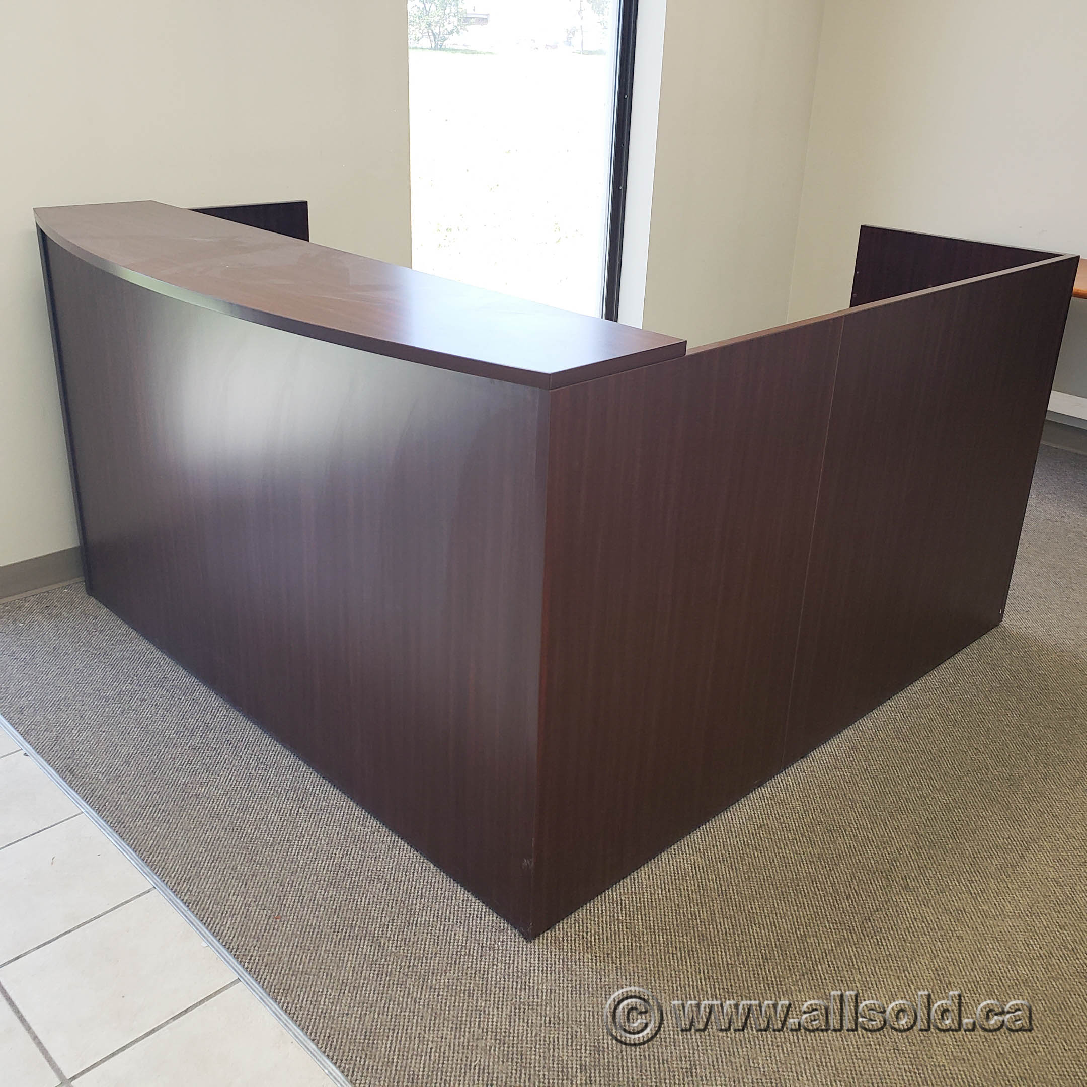 Mahogany Reception Desk w/ Transaction Counter & Dual Pedestals